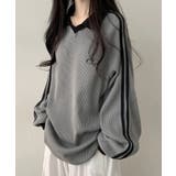 グレー | ポロ襟 ライン入り ワッフル カットソー | SHUSHU