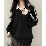 ブラック | ポロ襟 ライン入り ワッフル カットソー | SHUSHU