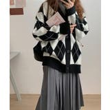 ブラック | アーガイル柄 ニット カーディガン | SHUSHU