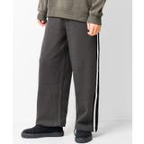 チャコール | 裏起毛サイドラインワイドスウェットパンツ ボトムス ストレッチ | 子ども服 SHUSHU
