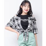 ブラック | シャツフェイクレイヤード肩明きTシャツ トップス 半袖 | 子ども服 SHUSHU