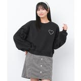 ブラック | 裏起毛ハートロゴプリントショートトレーナー トップス あったか | 子ども服 SHUSHU