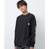 ブラック | 袖プリントビッグロングTシャツ トップス 長袖 | 子ども服 SHUSHU