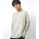 グレイッシュベージュ | 袖プリントビッグロングTシャツ トップス 長袖 | 子ども服 SHUSHU