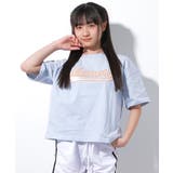 サックスブルー | ショート丈ロゴアップリケTシャツ トップス 半袖 | 子ども服 SHUSHU
