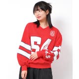 レッド | Vネック袖ラインナンバリングプルオーバー トレーナー 裏毛 | 子ども服 SHUSHU