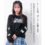 05/ブラック | FILA ロゴアップリケ袖リボン裏起毛トレーナー トップス | 子ども服 SHUSHU