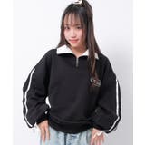 ブラック | 裏起毛ハーフジップ袖ラインリボンプルオーバー あったか 子供服 | 子ども服 SHUSHU