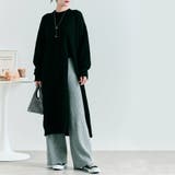 ブラック | フロントスリットニットワンピース ニットワンピース ミディアム丈 | kirakiraShop 