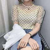 アイボリー | シアードットキャミ付き半袖ブラウス レイヤードトップス ブラウス | kirakiraShop 