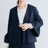 ネイビー | OUI CLASSYノーカラーフレアスリーブジャケット 3サイズ | kirakiraShop