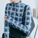 L-チェックブルー | シアーメッシュハイネックトップス 3サイズ 長袖 | kirakiraShop