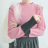 ピンク×チャコール | 袖配色プリーツトップス 2サイズ 着痩せ | kirakiraShop