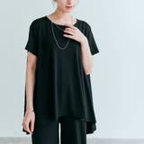 ブラック | 前後ヘムプリーツストレッチ半袖トップス 2サイズ セットアップ可能 | kirakiraShop 