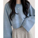 ブルー | ワイドスリーブショートニット トップス ニット | kirakiraShop