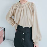 ベージュ | スタンドカラーギャザーブラウス 2サイズ シャツ | kirakiraShop