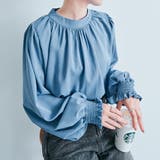 ブルー | スタンドカラーギャザーブラウス 2サイズ シャツ | kirakiraShop