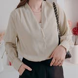 ベージュ | パールVネックブラウス シャツ シフォン | kirakiraShop 