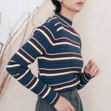 ブルー | マルチボーダーハイネックリブニット トップス リブニット | kirakiraShop 