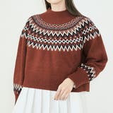 杢オレンジ | ノルディック柄ハイネックショートニット ニットトップス カラーニット | kirakiraShop 