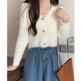 オフホワイト | シャギーゴールドボタンVネックカーディガン トップス ニット | kirakiraShop 
