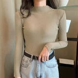 ベージュ | ハイネックリブニット トップス リブニット | kirakiraShop 