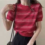 レッド | 配色ボーダーサマーニットトップス トップス サマーニット | kirakiraShop