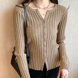 グレージュ | キーネックリブニットカーディガン トップス リブニット | kirakiraShop