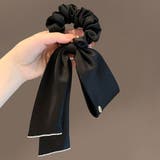 ブラック | サテンビッグリボンシュシュ 小物 ヘアアクセサリー | kirakiraShop
