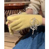 イエロー | 指穴付きパールリボンニットグローブ 小物 ニット手袋 | kirakiraShop 