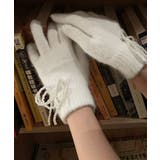 指穴付きパールリボンニットグローブ 小物 ニット手袋 | kirakiraShop  | 詳細画像2 