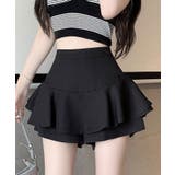 ブラック | ティアードペプラムキュロットパンツ ボトムス ショートパンツ | kirakiraShop