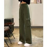 カーキ | ハイウエストカーゴカラーデニム ボトムス ハイウエスト | kirakiraShop 