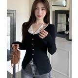 レイヤード風リブニットカーディガン トップス アンサンブル風 | kirakiraShop | 詳細画像3