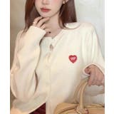 ホワイト | ハートワッペンニットカーディガン 2色 トップス | kirakiraShop
