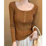 ブラウン | ラウンドネックコンパクトリブニットトップス トップス ニットソー | kirakiraShop