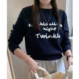 ネイビー | ラウンドネックメッセージニットトップス トップス ニット | kirakiraShop