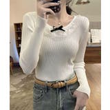 ホワイト | レースフリルリブニットトップス トップス ニットソー | kirakiraShop