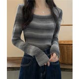 Uネックミックスカラーボーダーニットトップス トップス ニット | kirakiraShop  | 詳細画像2 