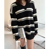 クラッシュデザインVネックボーダーニット 3色 トップス | kirakiraShop  | 詳細画像12 