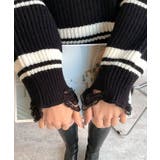 クラッシュデザインVネックボーダーニット 3色 トップス | kirakiraShop  | 詳細画像15 