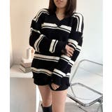 クラッシュデザインVネックボーダーニット 3色 トップス | kirakiraShop  | 詳細画像5 