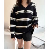 クラッシュデザインVネックボーダーニット 3色 トップス | kirakiraShop  | 詳細画像7 