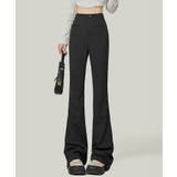 ブラック | バックファスナーハイウエストブーツカットパンツ ワイドパンツ ロング | kirakiraShop