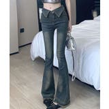 ブルー | ウエスト折り返しブーツカットデニム ボトムス デニム | kirakiraShop 