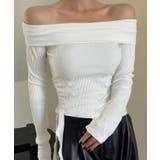 ホワイト | オフショルダーサイドギャザーリブカットソー ディース トップス | kirakiraShop 