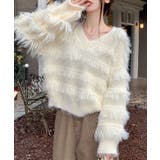 ホワイト | ループヤーンシャギーVネックニットトップス トップス ニット | kirakiraShop 