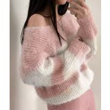 ピンク | Vネックモヘア風ボーダーニットトップス トップス ニット | kirakiraShop 