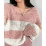 Vネックモヘア風ボーダーニットトップス トップス ニット | kirakiraShop  | 詳細画像17 