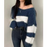 Vネックモヘア風ボーダーニットトップス トップス ニット | kirakiraShop  | 詳細画像21 